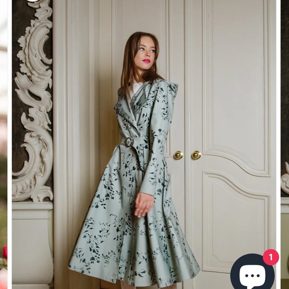 Floral Print Midi Rain Coat in Mint Green - Picture 2 of 11